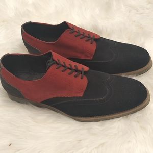 Suede Oxford J.D. FISK Wing Tip shoes Red/Black Men's Size 13